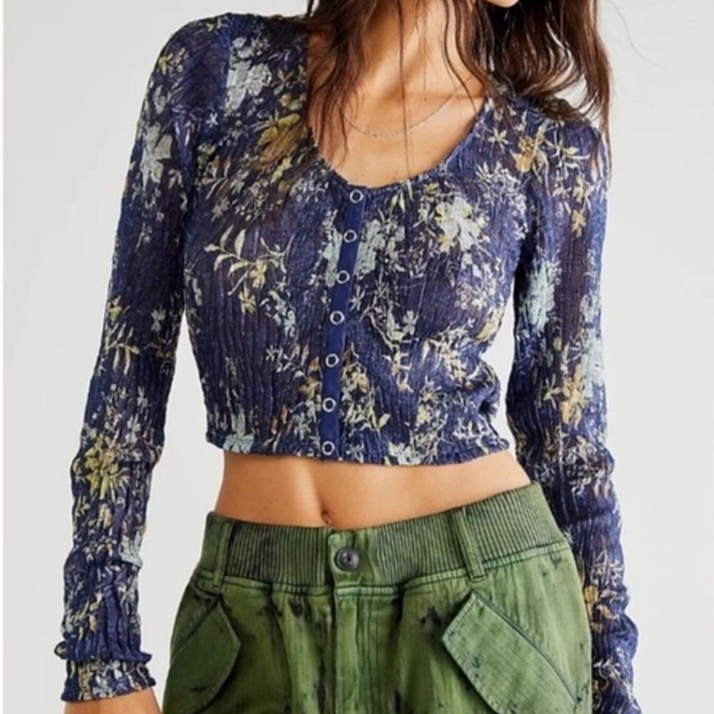 Free People Angelina Floral Print Crop Top (Medium)